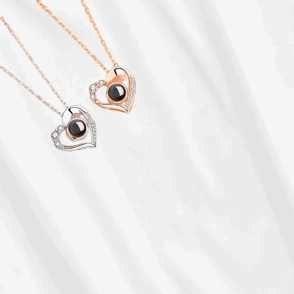 Customodish Happy Heart projection necklace has two color options: Silver and Rose Gold. Made with high quality 925 sterling silver.